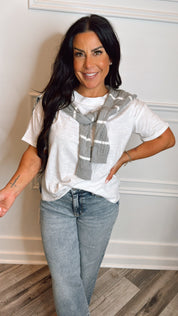 Knotted Ivory and Grey Stripe Shoulder Shaw