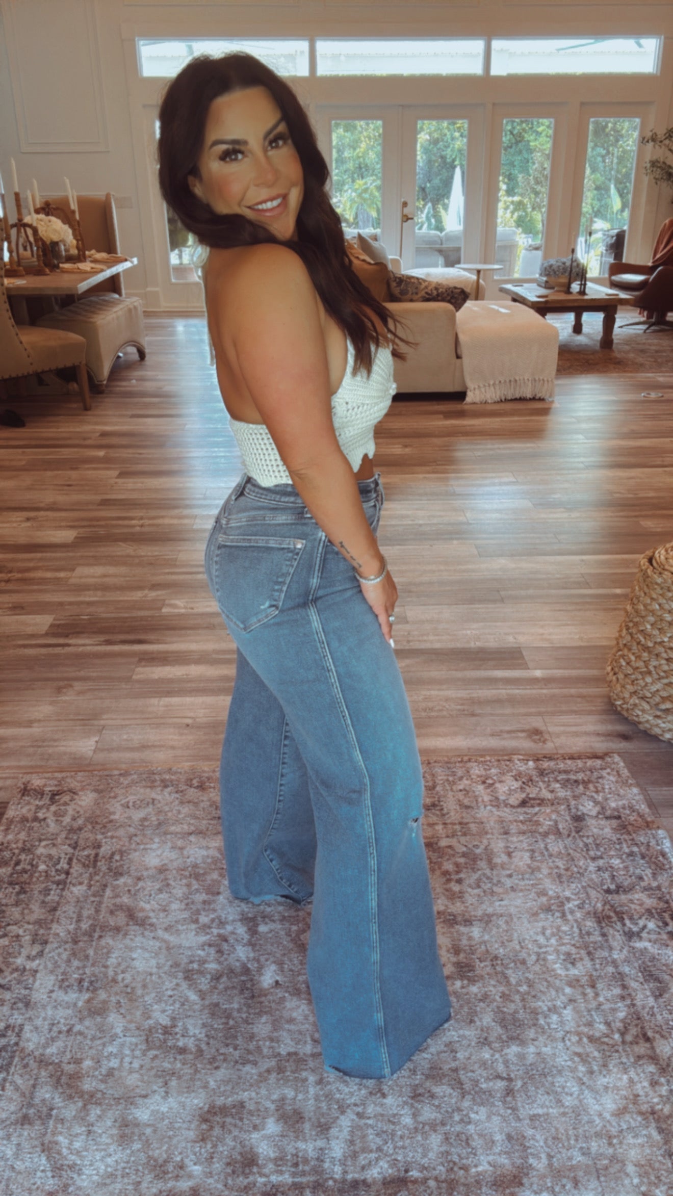 Chic Oat Knit Seashell and Pearl Top