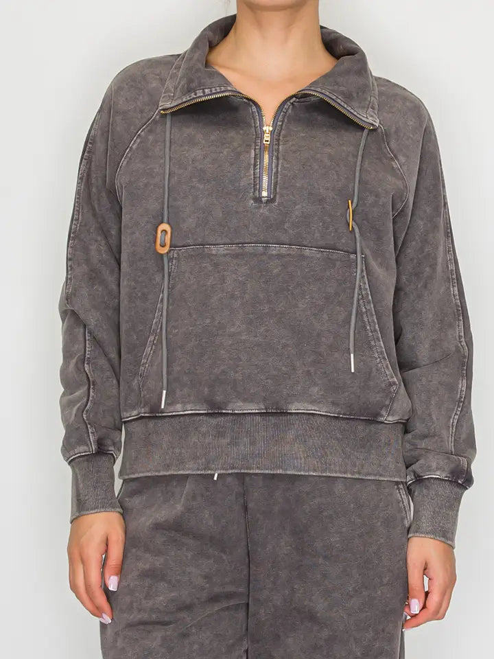 Stitch and CO Washed Black Luxe Quarter Zip Pullover