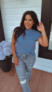 Lightweight Blue Striped and Ribbed Top