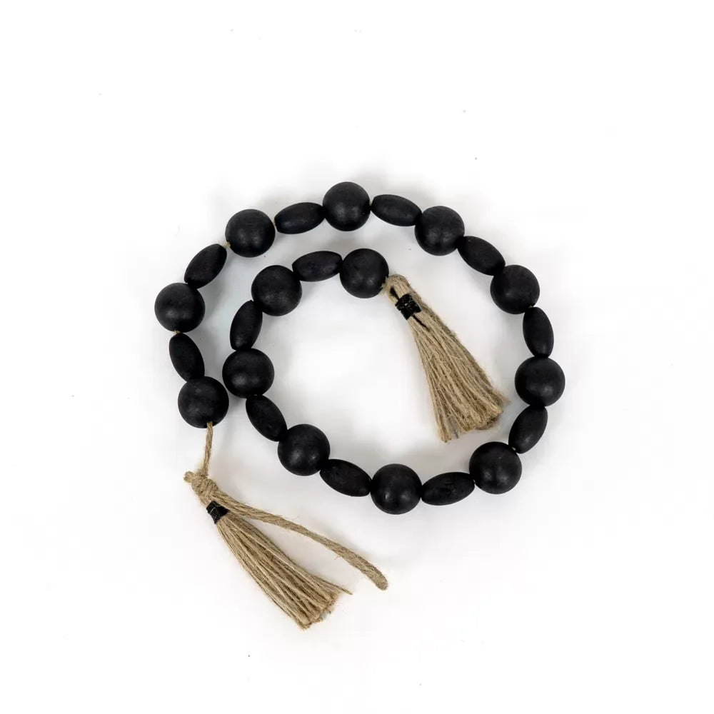 Black and Tassel wood Bead Garland