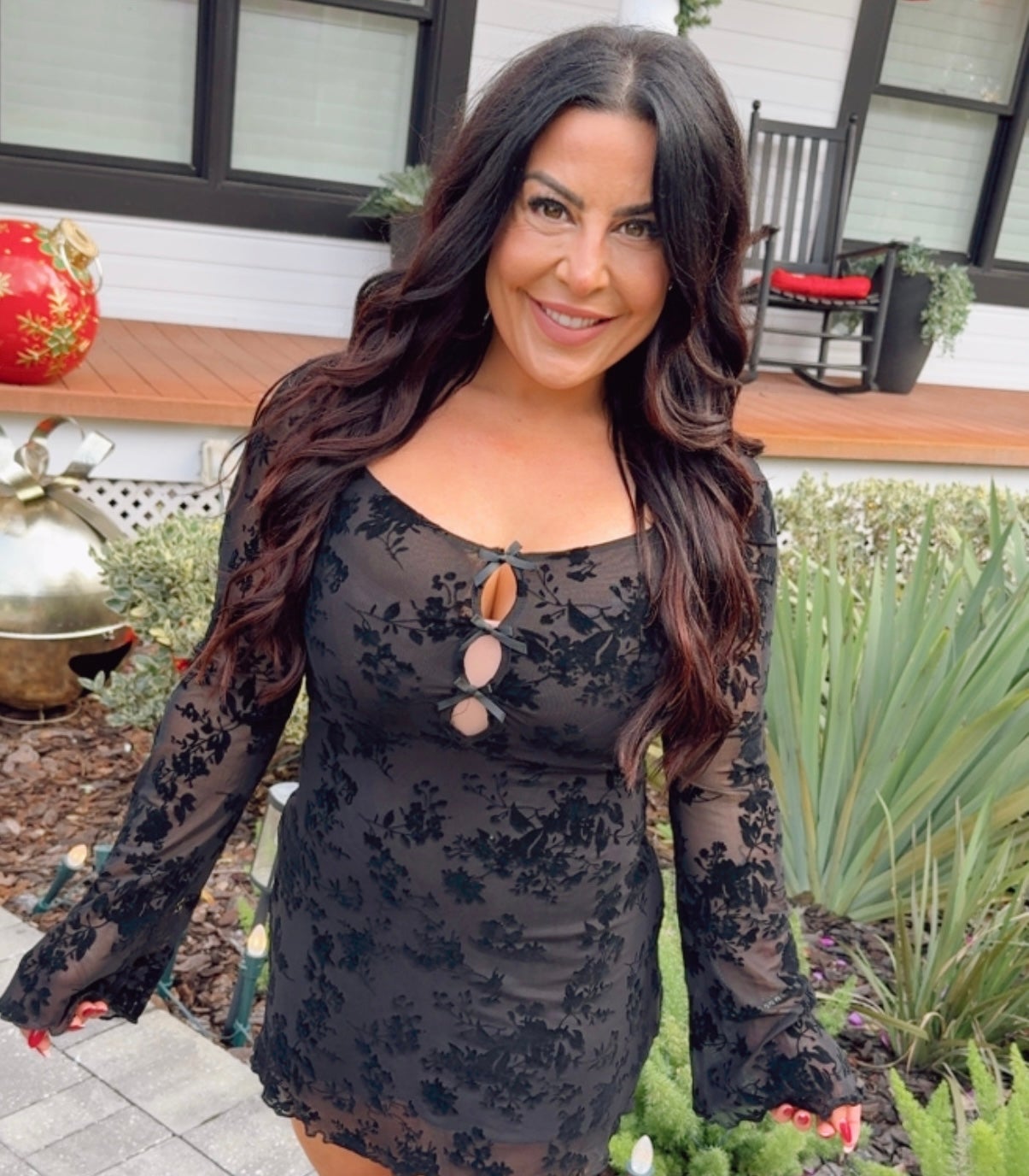 Sassy Black Lace Sheer Floral Black Long Sleeve Top