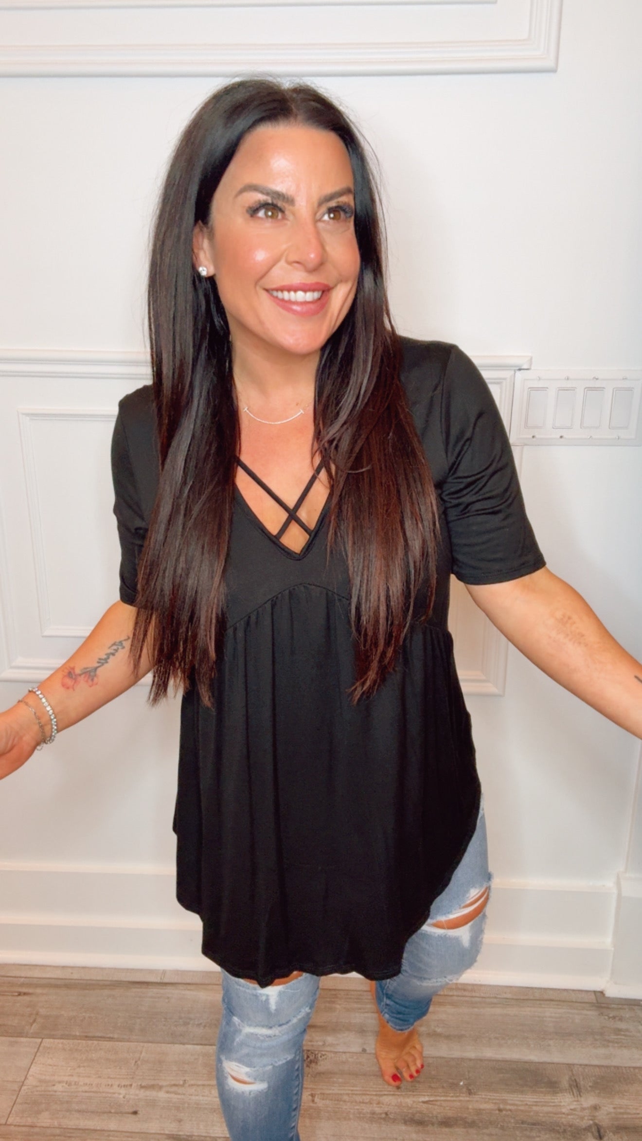 Ultra Soft Black Baby Doll Top