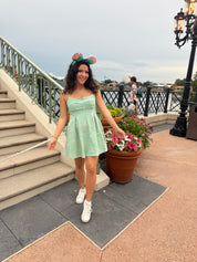 Seafoam Box Pleat Flare Denim Dress