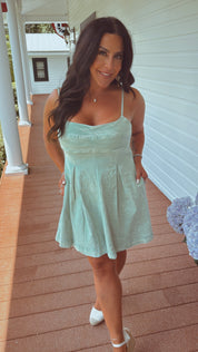 Seafoam Box Pleat Flare Denim Dress