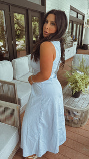 Baby Blue and white Gingham Sleeveless Maxi Dress