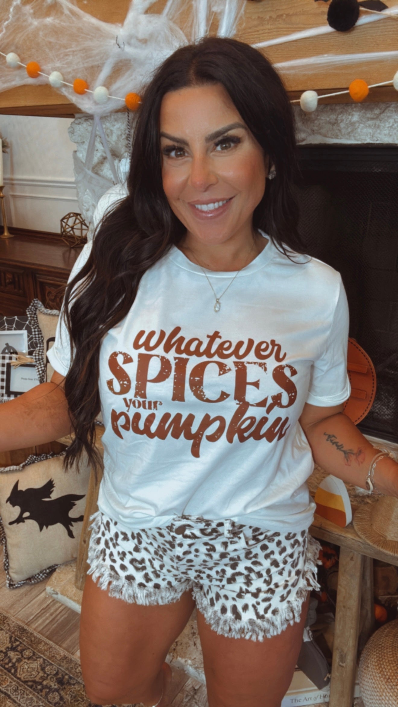 Ultra Soft White Graphic Top Whatever Spices Your Pumpkin