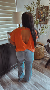 Ultra Soft Orange Wash Cross Open Back Top