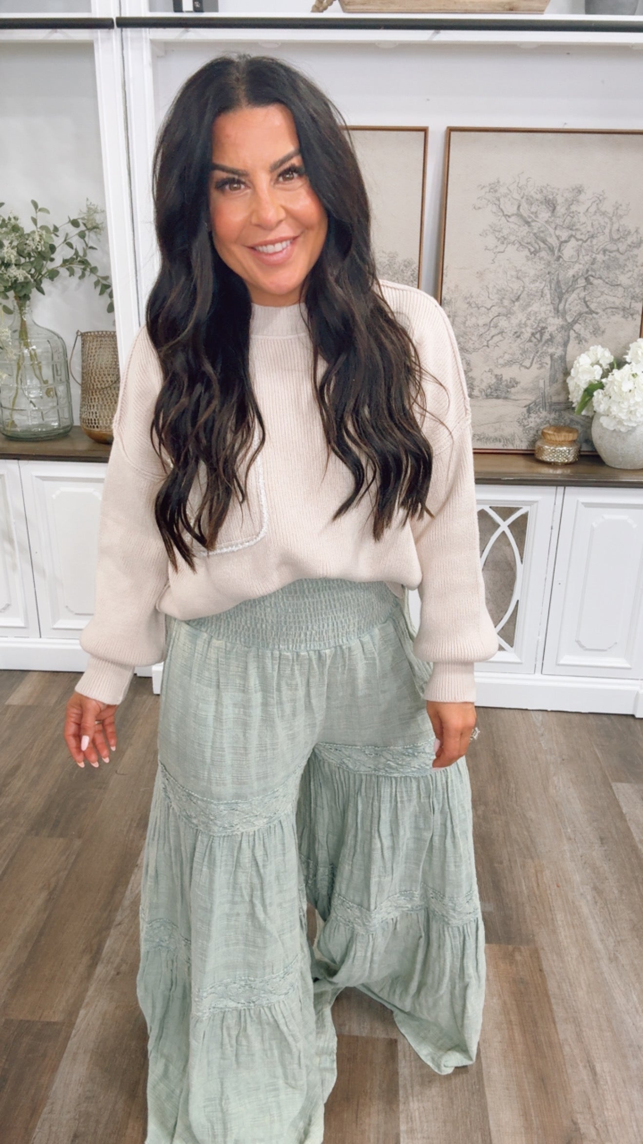 Oli and Hali Green Loose Fit Chic Boho Joggers