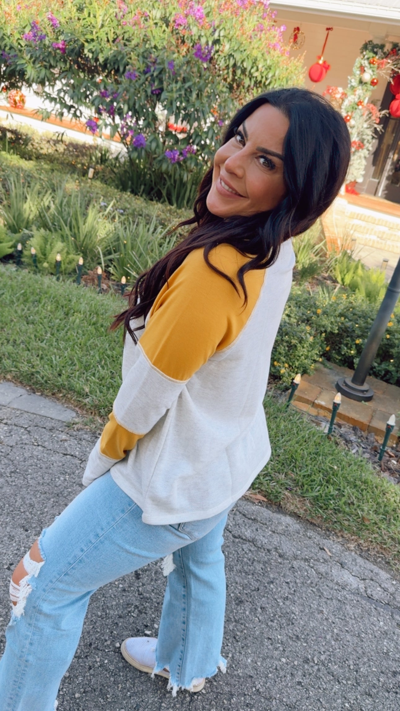 Oatmeal And mustard Striped Sweater