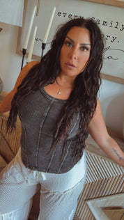 Black Acid Wash Ribbed Tank