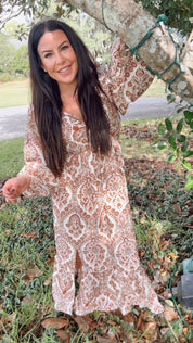 Brown Multi Floral Maxi Long Sleeve Cozy Co Dress