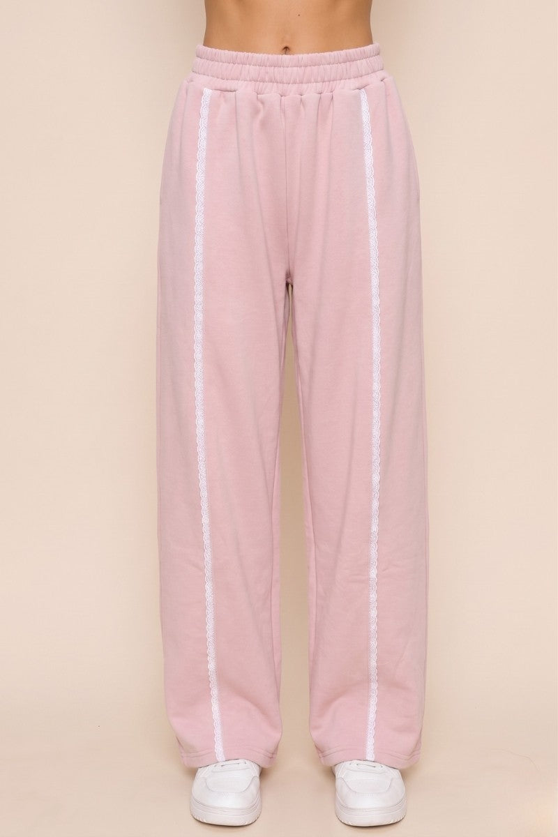 The Greii  Lace Trim Baby Pink Knit Joggers