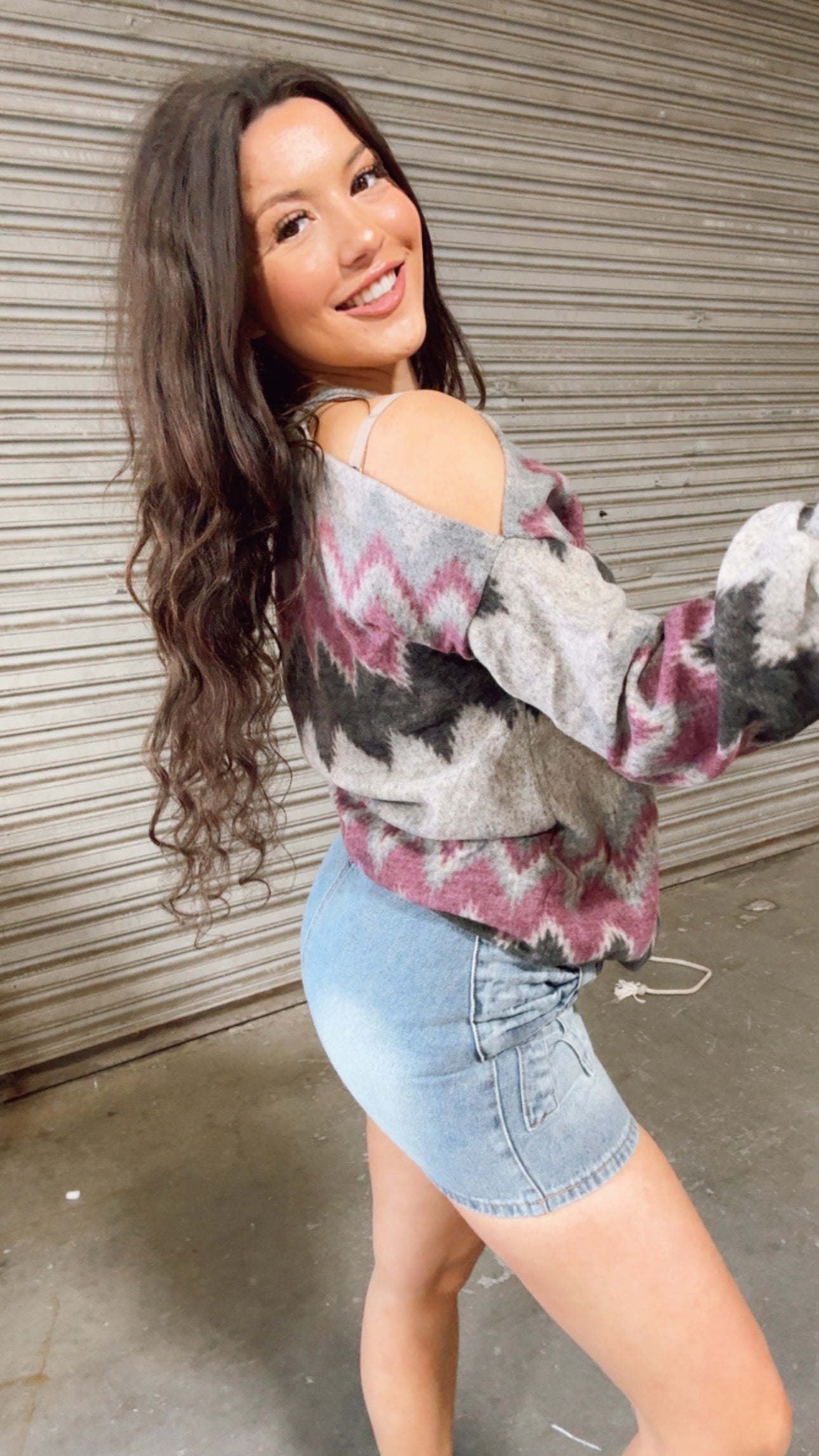 Grey Purple Cold Shoulder Sweater Top *Final Sale*