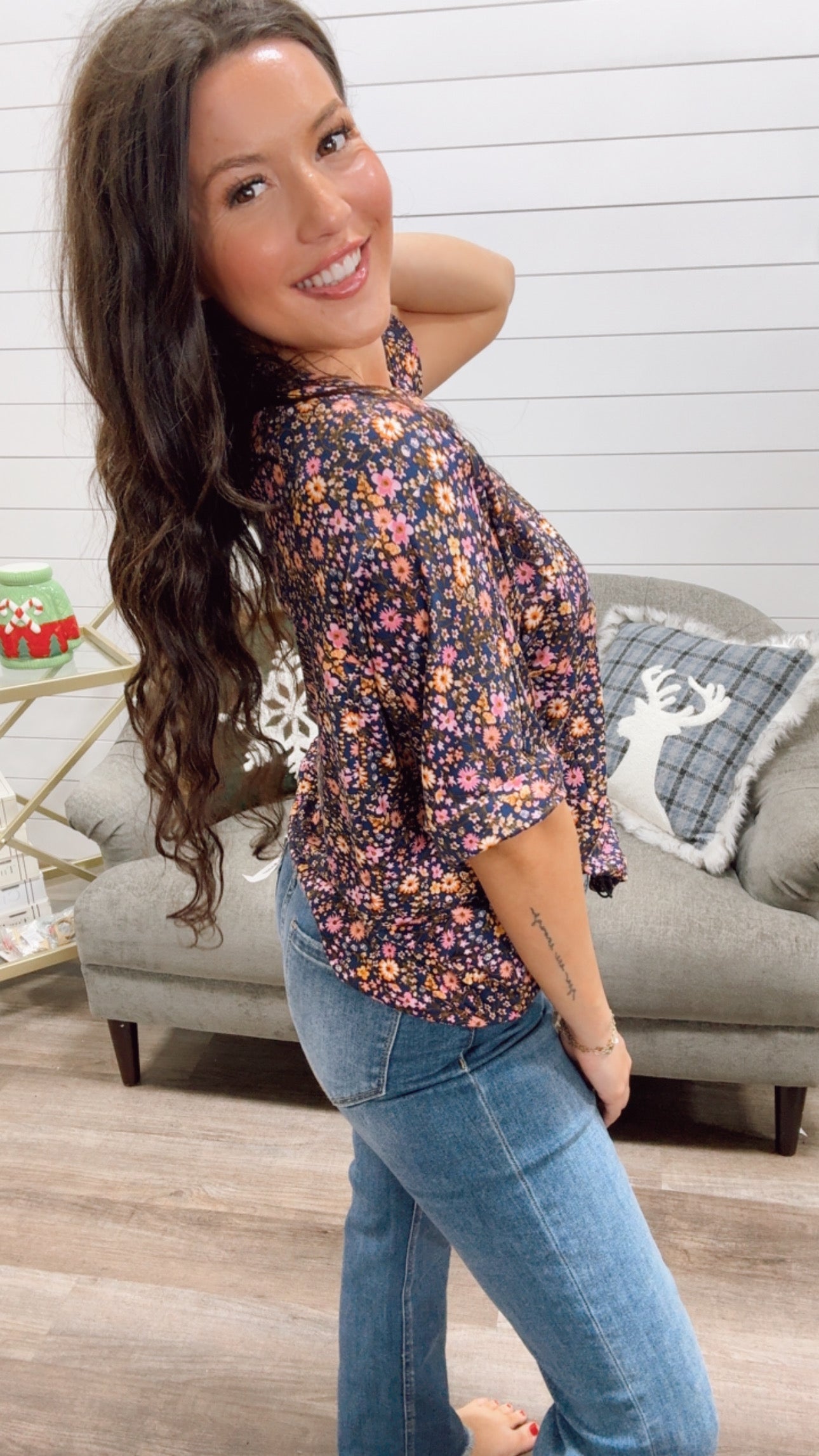 Blue and Floral Ultra Soft Top *Final Sale*