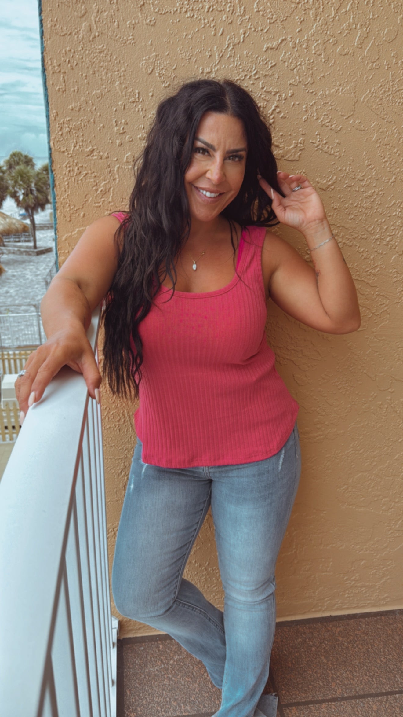 Hot Pink Ribbed Tank With Star