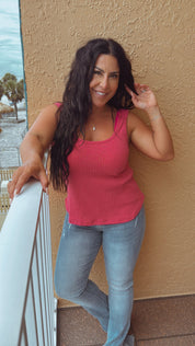 Hot Pink Ribbed Tank With Star