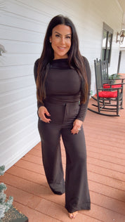 Ultra Soft Black Long Sleeve Ribbed Cowl Neck Top