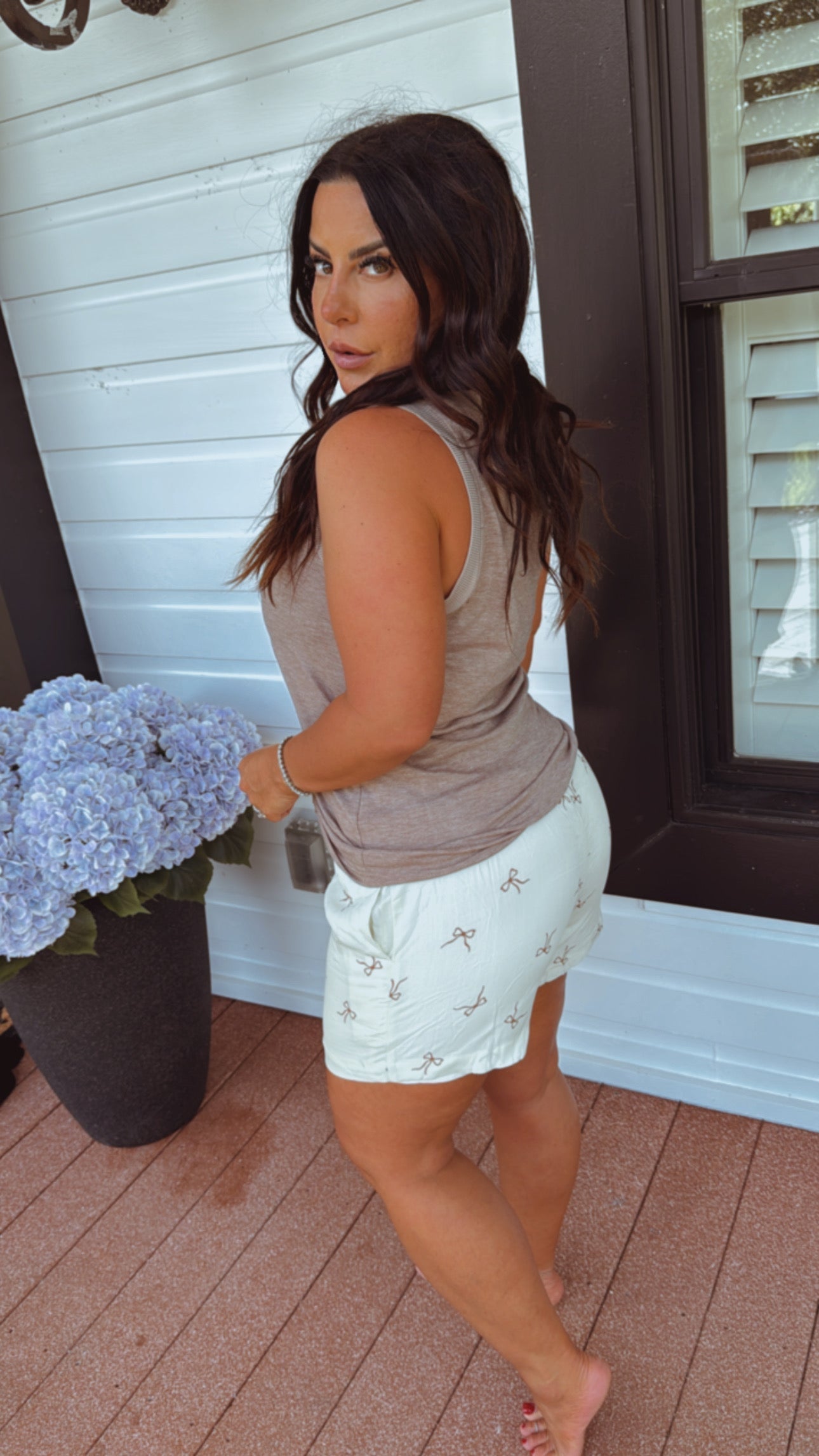 Cream and Brown Bow Lightweight Shorts