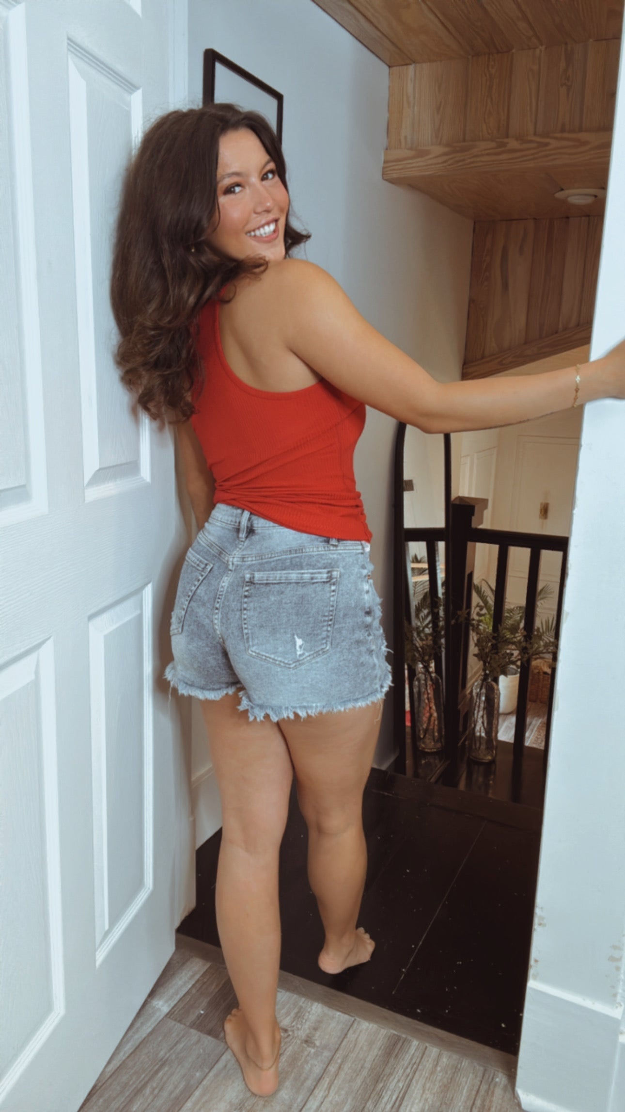 Red Scoop Neck Ribbed Tank