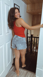 Red Scoop Neck Ribbed Tank