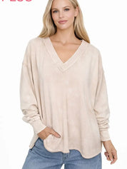 Stitch and CO Washed Taupe Loose Fit Pullover
