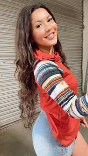 Brick And Multi Color Stripe Long Sleeve Top *Final Sale*