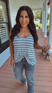 Slate Blue and White Stripe Lightweight Tank