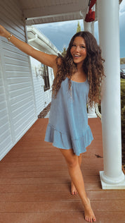 Textured Light Blue Tie Strap Dress