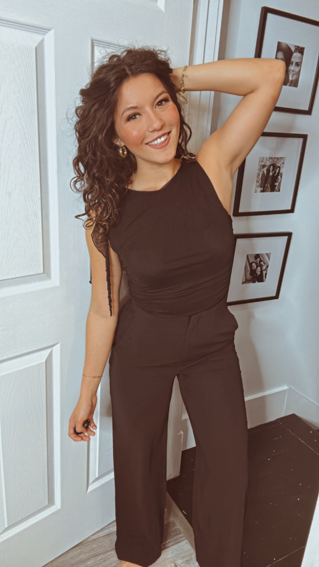 Black Rushed And Sheer Top