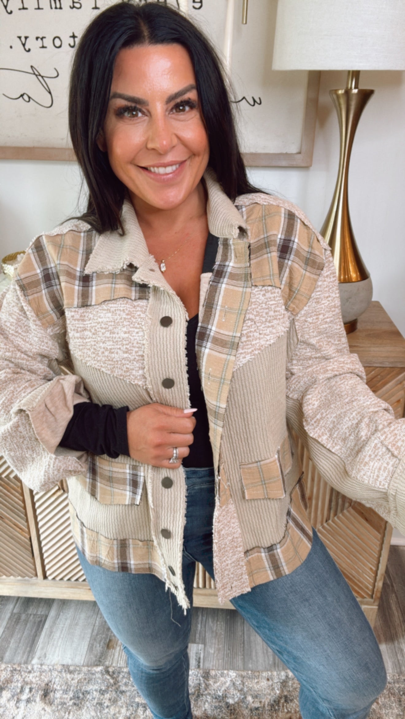 Honey and Taupe Plaid POL Button up Jacket