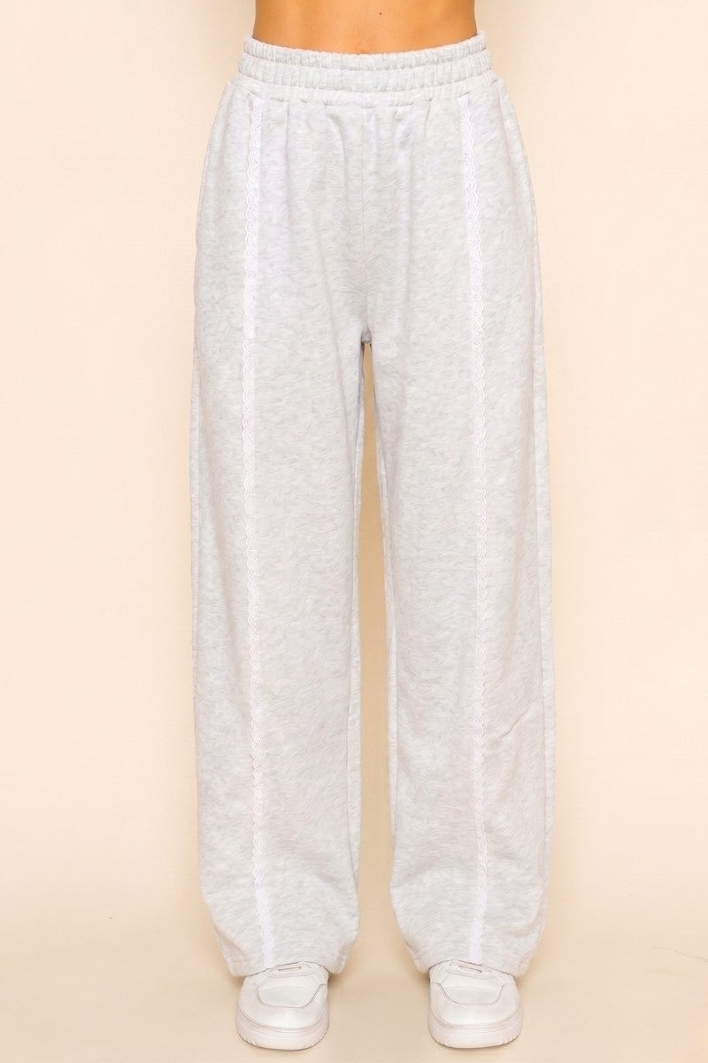 The Greii  Lace Trim Light Grey  Knit Joggers