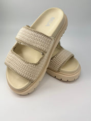 Mia Shoes Cream Knit Double Strap Sandals
