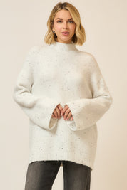 Cozy Co White Ultra Soft Speckled Yarn Knit Pullover Sweater