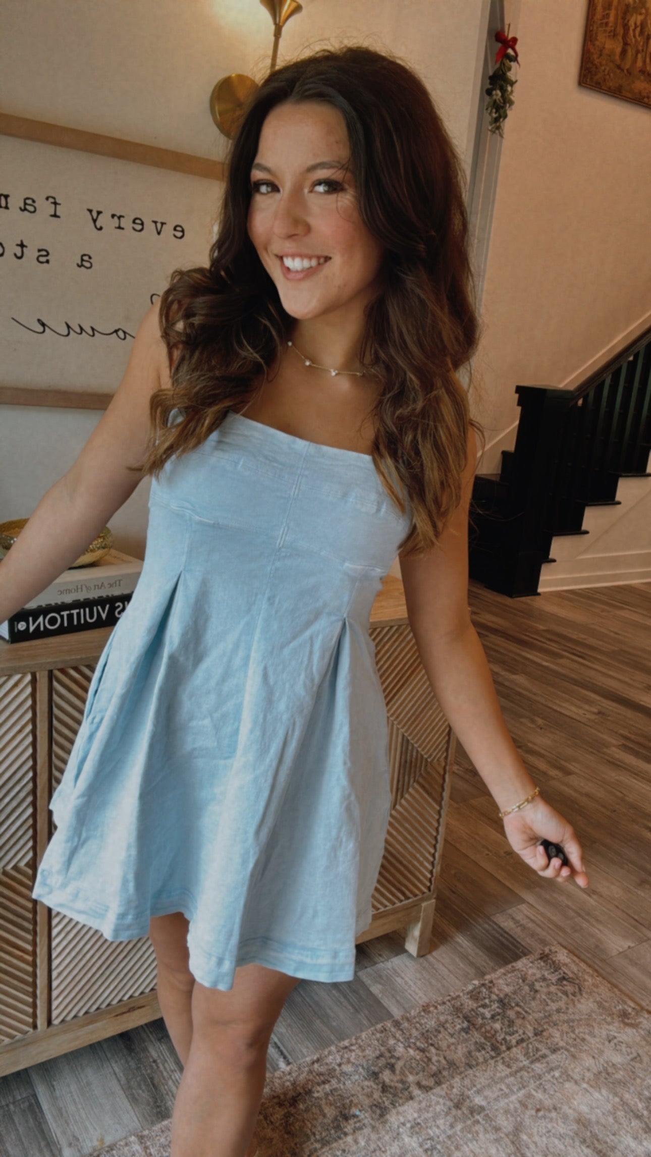 Chic Denim pleat Tank  Dress