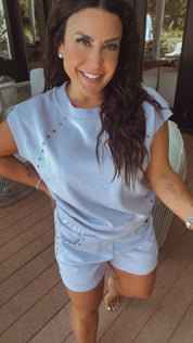 Ultra Soft Lavender Metal Studded Shorts