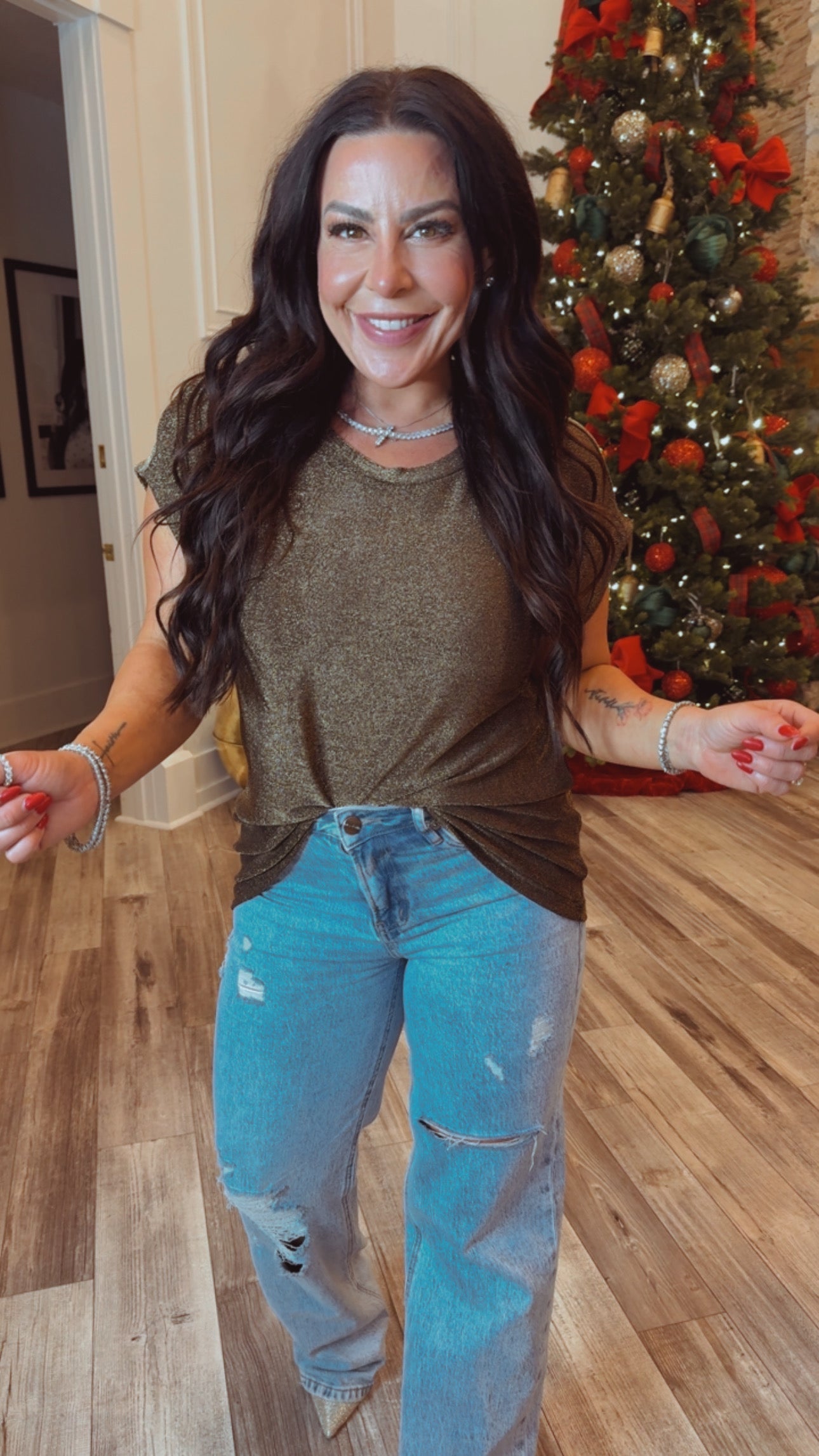 Bronze Soft Round Neck Short Sleeve Top