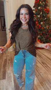 Bronze Soft Round Neck Short Sleeve Top