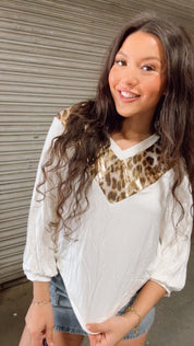 White Long Sleeve Top W/ Golden Cheetah Top *Final Sale*