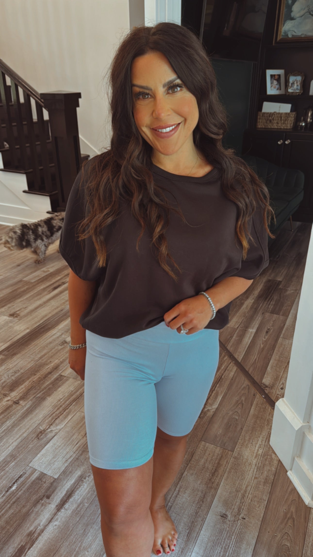 Light Blue Ribbed Biker Shorts