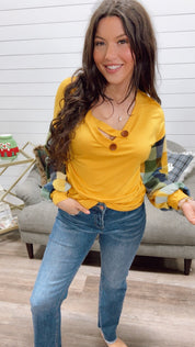 Yellow Plaid Long Sleeve Button Top *Final Sale*