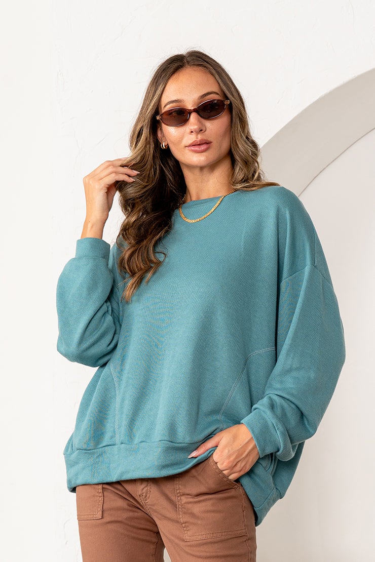 Slate Blue Ultra Soft Long Sleeve Front Pocket Top