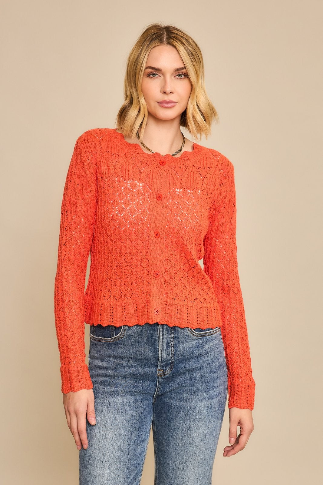 Cozy Co Coral Knit Textured Cropped Cardi