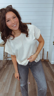 Ivory Ribbed Short Sleeve Top