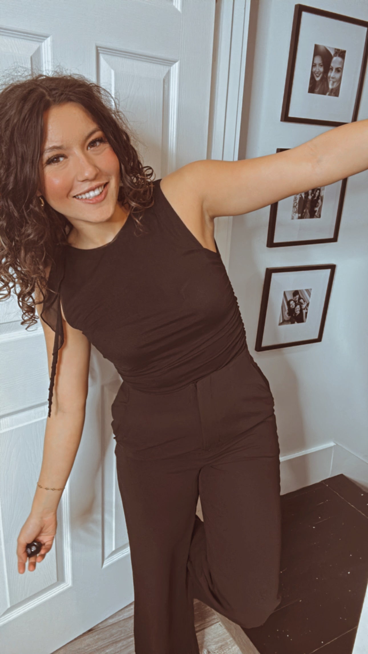 Black Rushed And Sheer Top