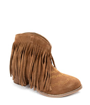 Amos Fringe Ankle Bootie in Tan Suede