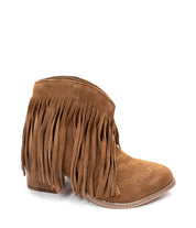 Amos Fringe Ankle Bootie in Tan Suede