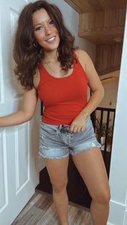 Red Scoop Neck Ribbed Tank