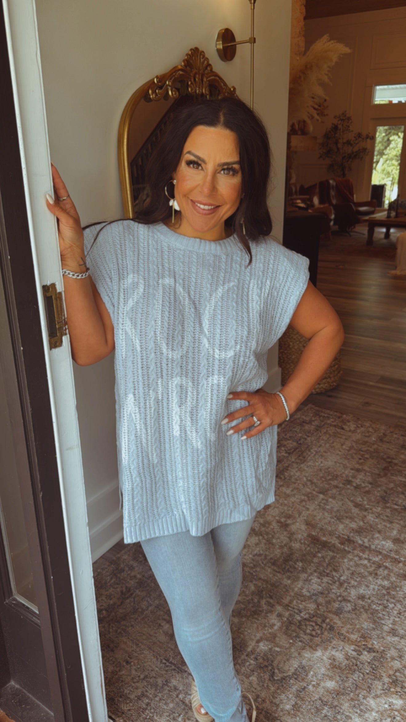 POL Loose Fit Knit Muted Rock and Roll Knit Top