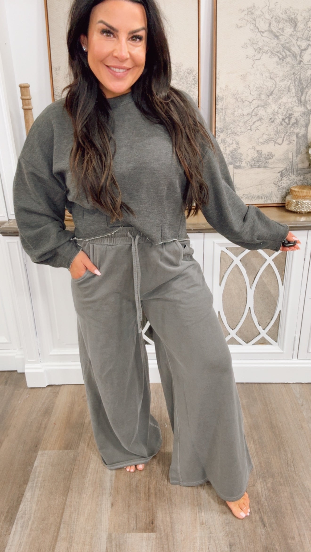 Dusty Grey Wide Leg Flare Joggers